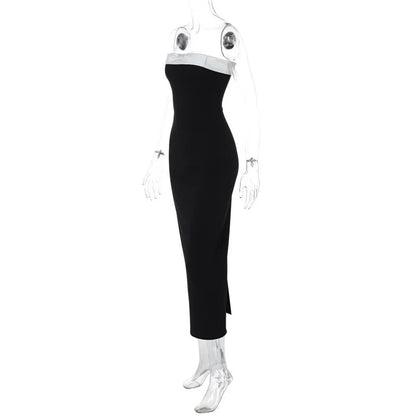Tube Dresses - Off-shoulder Strapless Backless Sexy Maxi Dress For Women Patchwork Sleeveless High Waist Bodycon Split Long Dress
