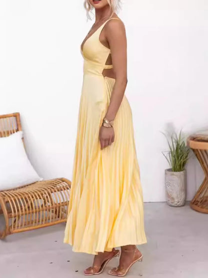 Elegant Dresses - Summer Fashion New Style Women's Elegant Strap Fold Style Loose Solid Color Vacation Style Banquet Style Women's Long Dress