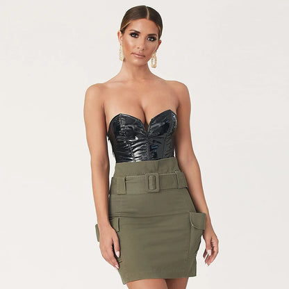 Bodysuits - Gothic PU Leather Bodysuit Strapless Bodysuit Club Backless Sexy Body Femme