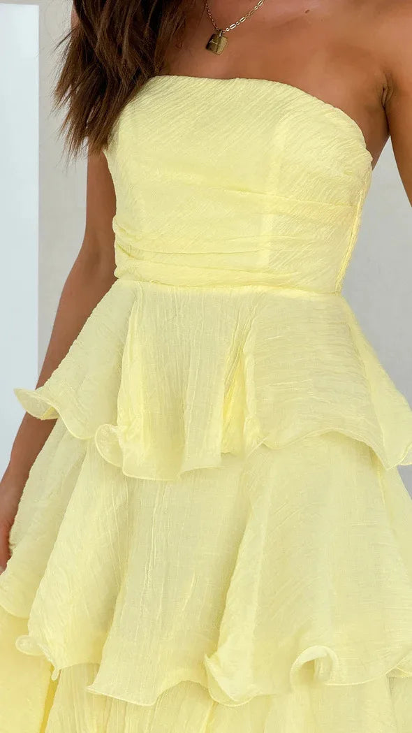 Elegant Dresses - Women's Elegant Tube Top Party Cake Dress Sexy Backless Fashion Solid Color Multi-layered Hem Banquet Dresses Vacation Vestidos
