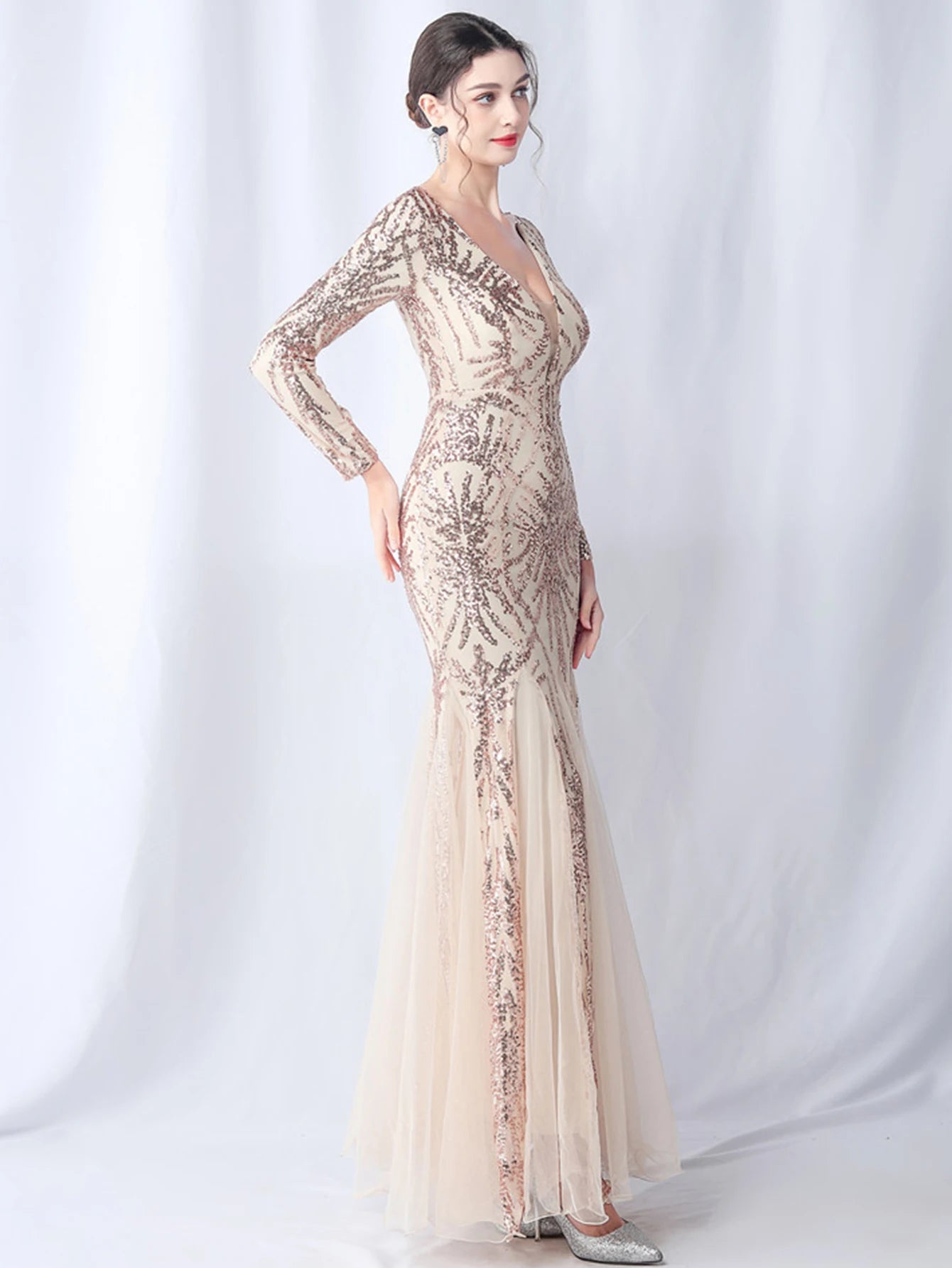 Sequin Dresses - Sexy backless maxi sequin summer dress women 2024 elegant luxury mesh wedding party dress long sleeve evening dresses vestidos