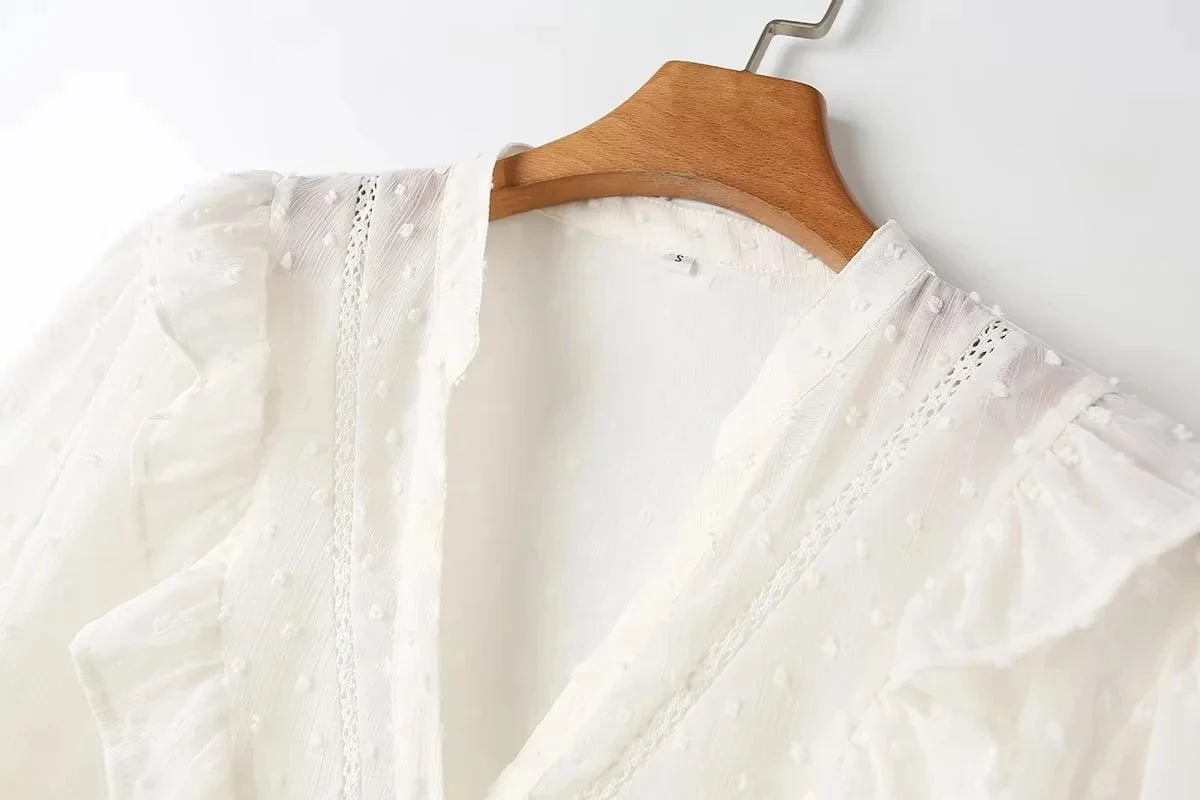Blouses - 2025 Spring Summer Women French Fashion Chiffon Shirts Ruffle Design Single-breasted Vintage Blouses