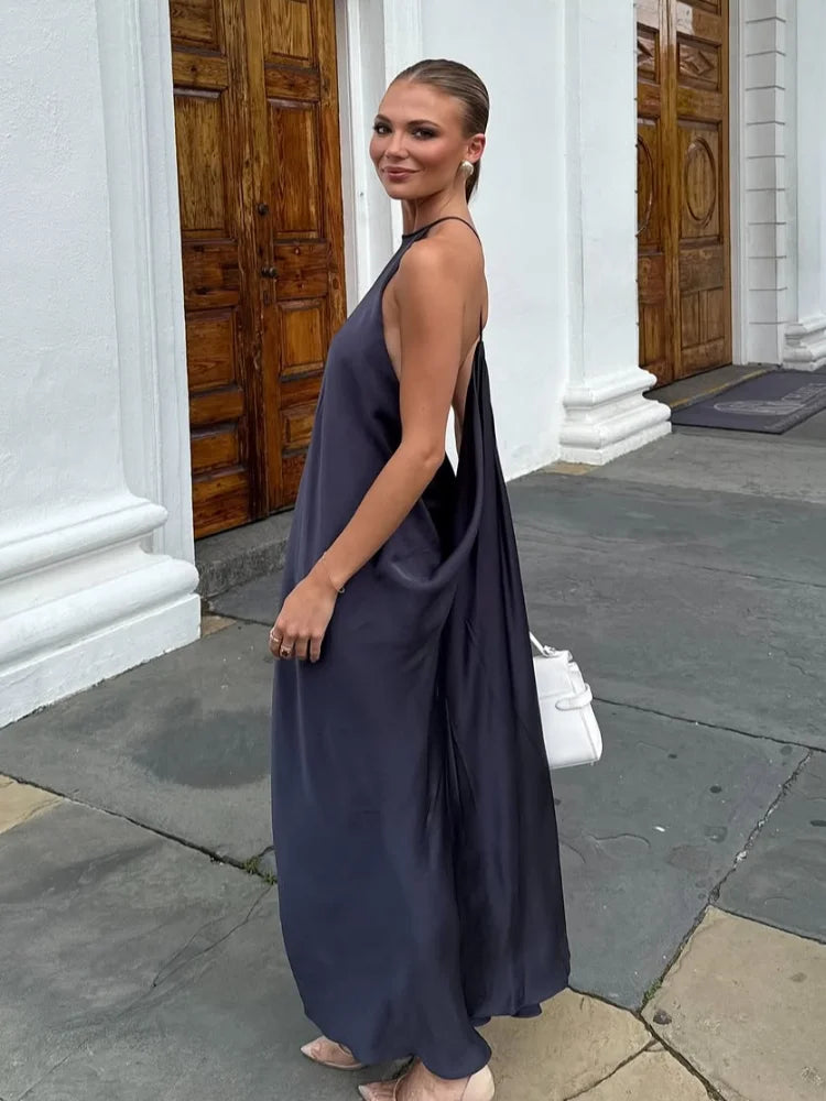 Cocktail Dresses - Sexy Halter Women's Dressess Elegant Lace Up Backless Sleeveless Oversize Dress Female Summer New Lady Party Robes