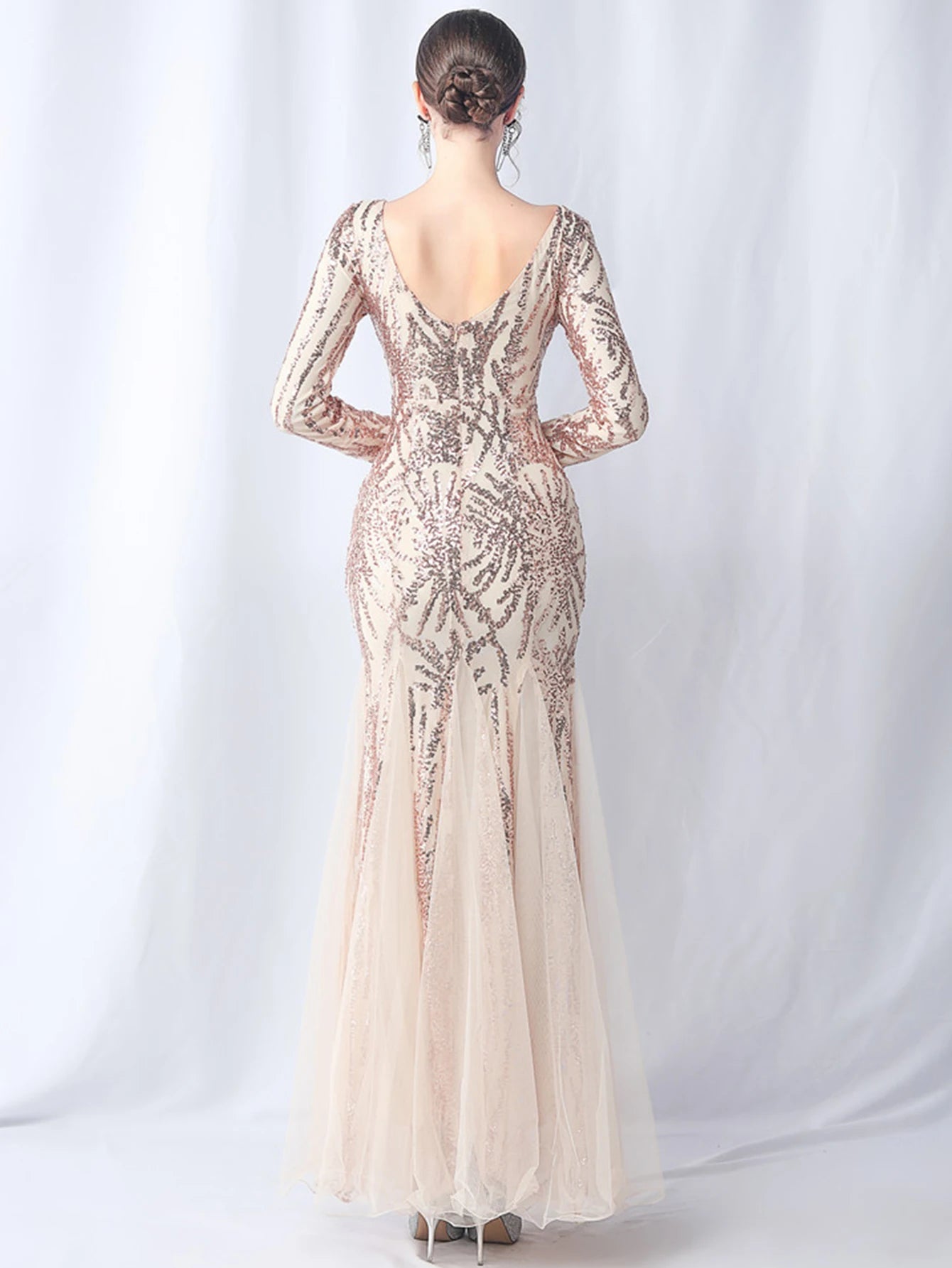 Sequin Dresses - Sexy backless maxi sequin summer dress women 2024 elegant luxury mesh wedding party dress long sleeve evening dresses vestidos