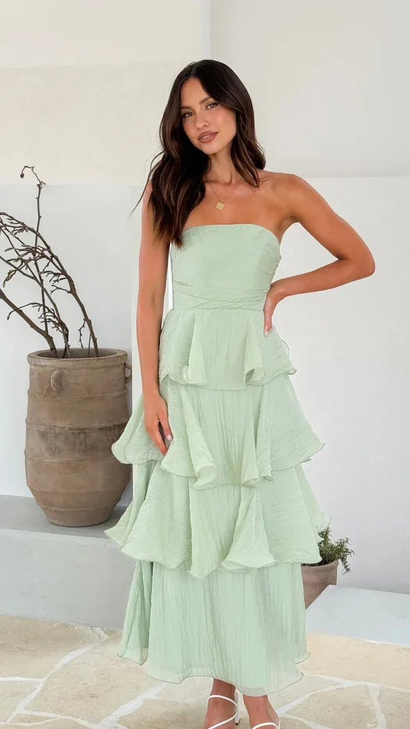 Elegant Dresses - Women's Elegant Tube Top Party Cake Dress Sexy Backless Fashion Solid Color Multi-layered Hem Banquet Dresses Vacation Vestidos
