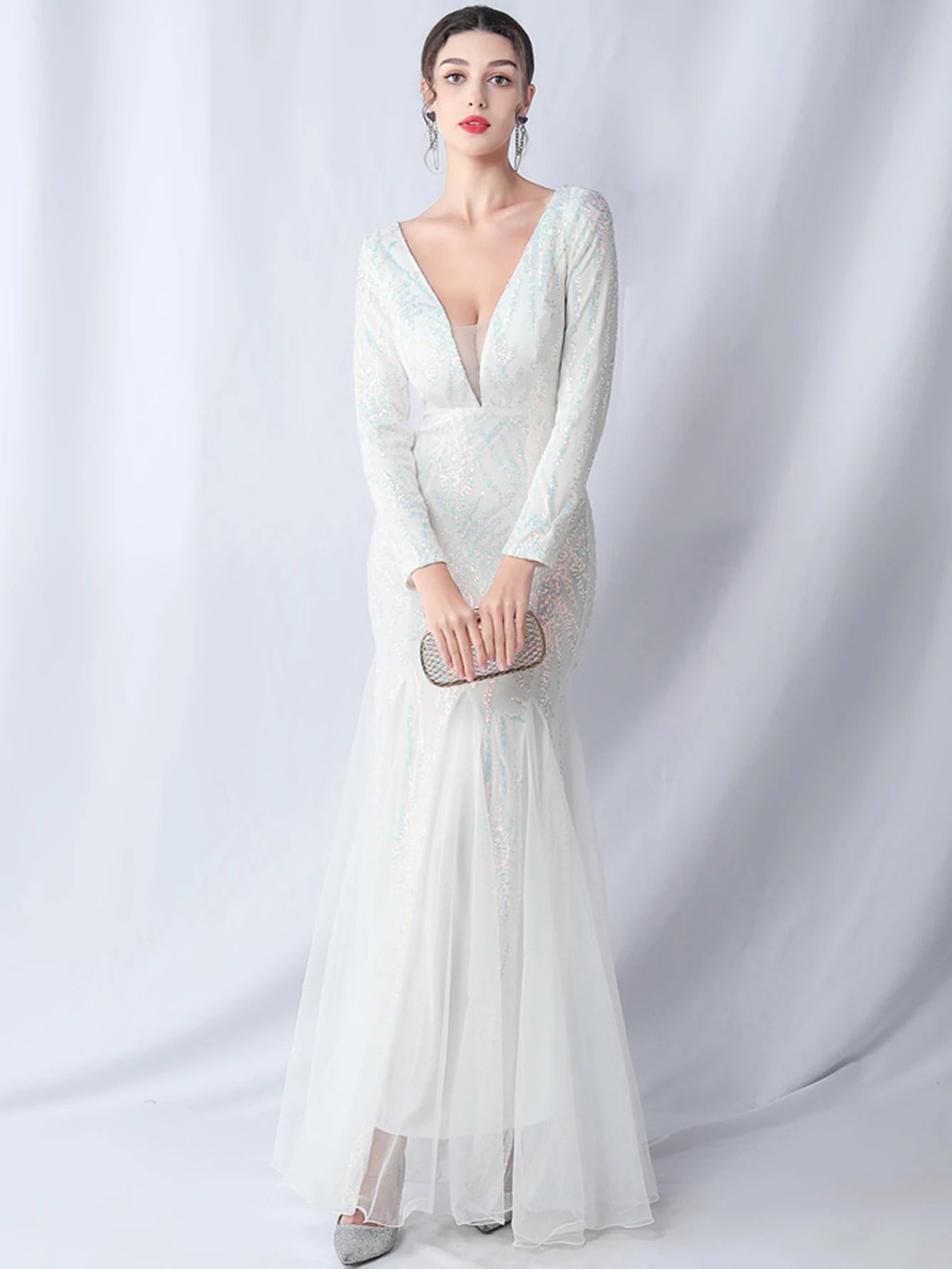 Sequin Dresses - Sexy backless maxi sequin summer dress women 2024 elegant luxury mesh wedding party dress long sleeve evening dresses vestidos