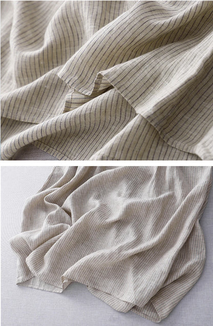 Casual Dresses - Cotton Sleeveless Dresses for Women 2025 New Summer Elegant Drawstring Tank Dress Casual Loose Vintage Stripe Female Midi Dress