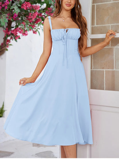Cami Dresses - Summer Sweet Solid Sleeveless Long Dress Women Fashion Bandage Camisole Dresses Padded Boned Robe Elegant Party Vestidos