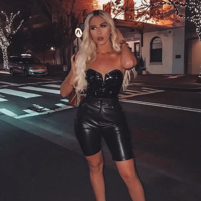 Bodysuits - Gothic PU Leather Bodysuit Strapless Bodysuit Club Backless Sexy Body Femme