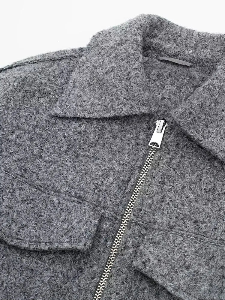  - 2024 Autumn Women's Cropped Jacket OuterwearLong Sleeve With Pocket Zipper Faux Fur Coat Fashion Women's Clothing