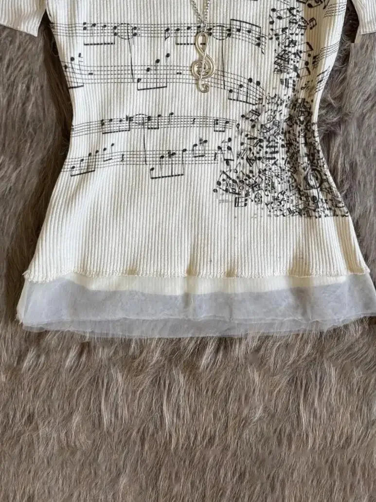Off Shoulder Tops - Korean 2000s Punk Goth Girls Graphic Tops Off Shoulder Sexy Lace Cotton T Shirts Cute Music Pattern Y2K Sweet Women Crop Tops