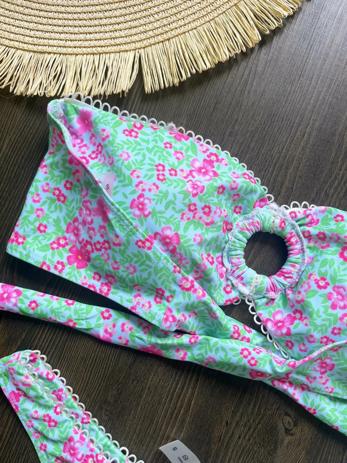 Swimweaar - Floral Flowers Bandeau High Leg Cut Bikini Women Swimwear Female Swimsuit Two-pieces Bikini set Bather Bathing Suit Swim
