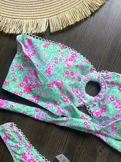 Swimweaar - Floral Flowers Bandeau High Leg Cut Bikini Women Swimwear Female Swimsuit Two-pieces Bikini set Bather Bathing Suit Swim