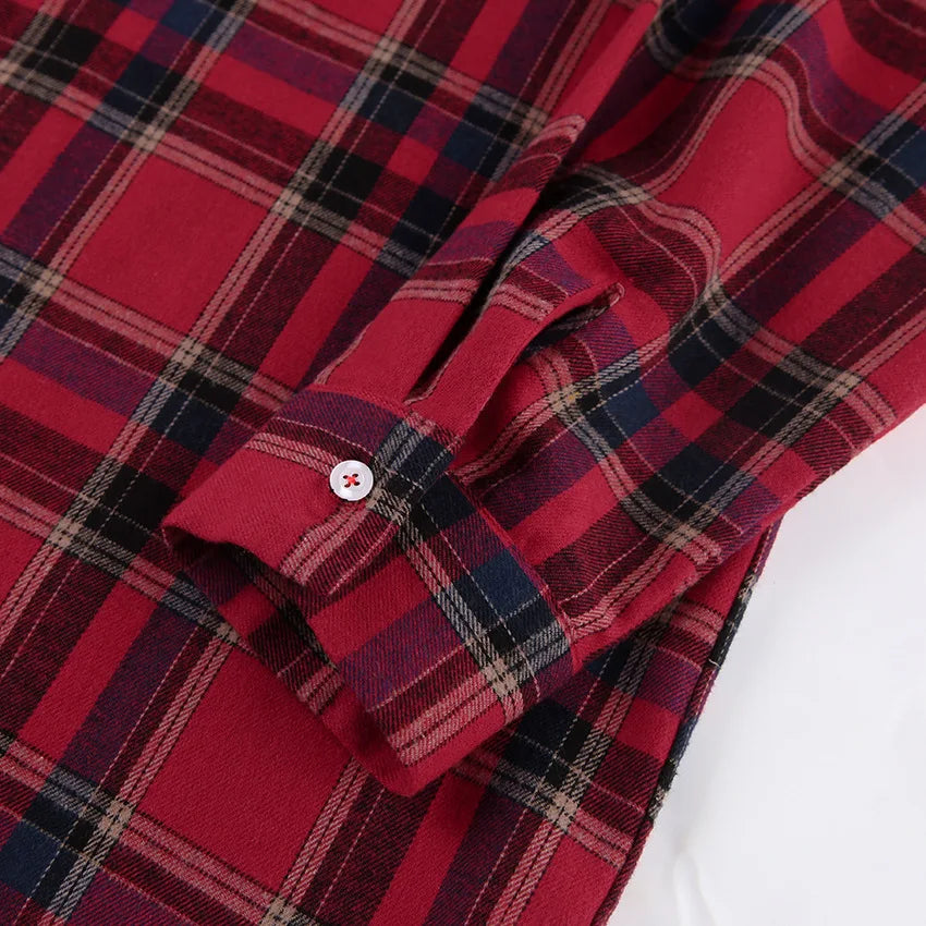 Plaid Shirt For Women, Red Bright Grid, Oversized Blouse, Leisure And Fashionable Top, Spring And Autumn Seasons