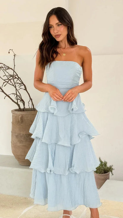 Elegant Dresses - Women's Elegant Tube Top Party Cake Dress Sexy Backless Fashion Solid Color Multi-layered Hem Banquet Dresses Vacation Vestidos