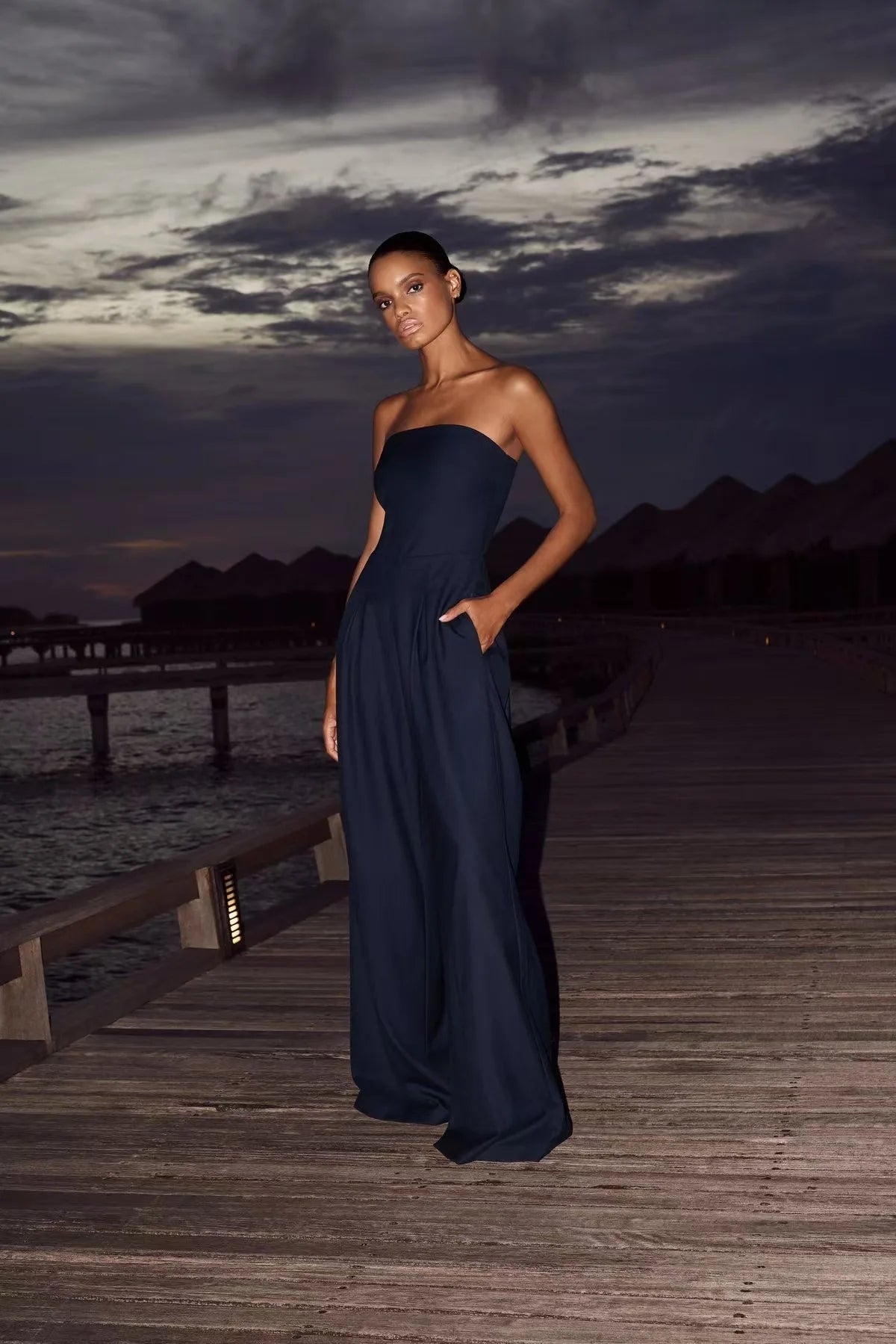 Pantsuits - Summer Women's Jumpsuit Fashion Strapless Solid Color Sleeveless Loose Wide Legs Pants Casua Romper High Streetwear Female Cloth