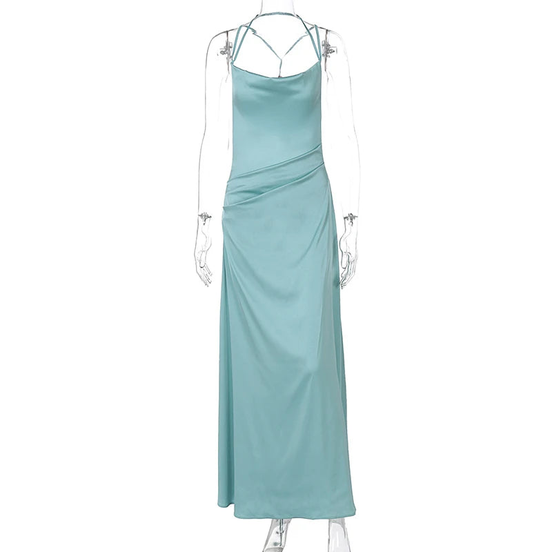 Elegant Dresses - Spaghetti Strap Backless Sexy Maxi Dress Women Gown Fashion Solid Sleeveless Bodycon Evening Club Long Dress Elegant