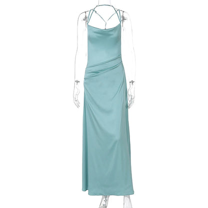 Elegant Dresses - Spaghetti Strap Backless Sexy Maxi Dress Women Gown Fashion Solid Sleeveless Bodycon Evening Club Long Dress Elegant