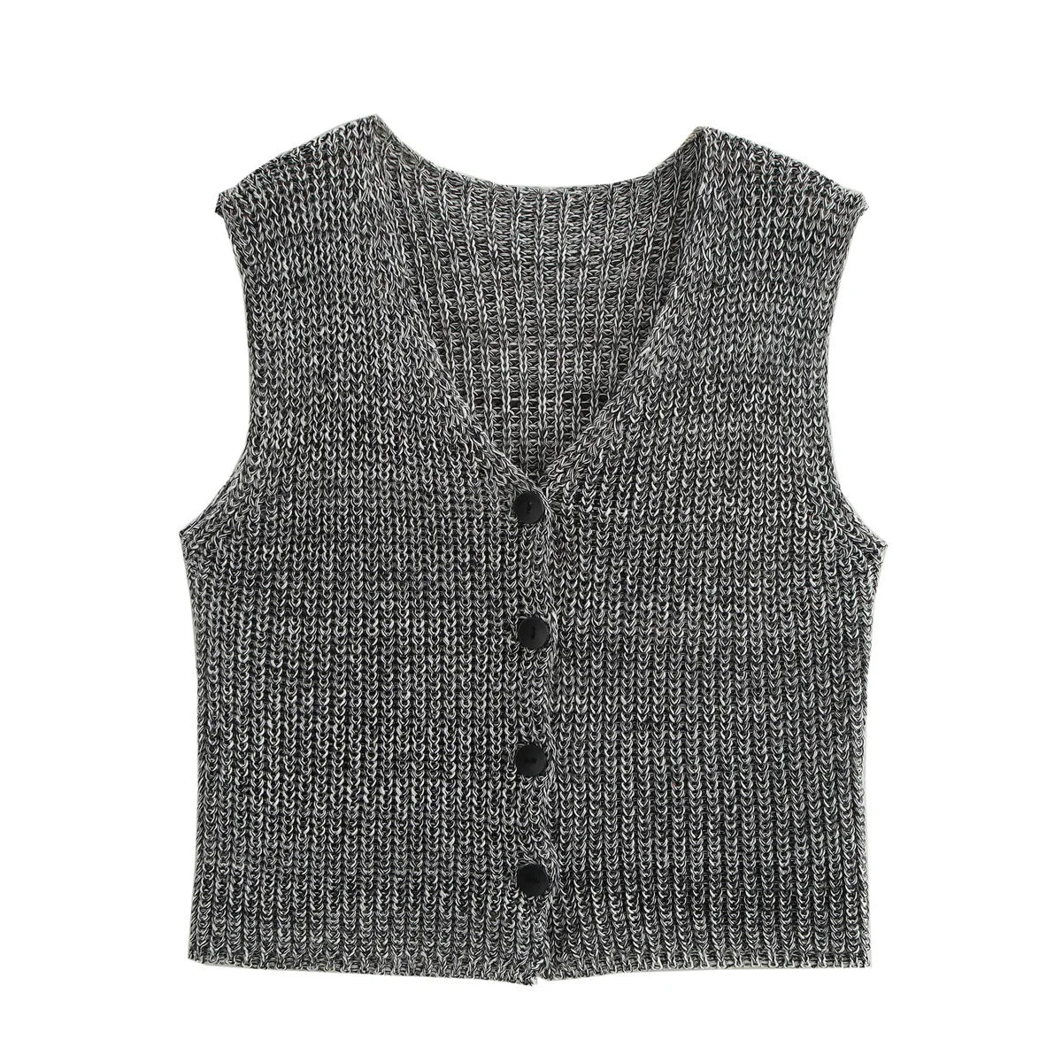 Knit Tops - Female Casual Slim Fit Sleeveless Single Breasted V Neck Crop Top Elegant Knit Vest for Women 2024 Fashion Lady Outwear