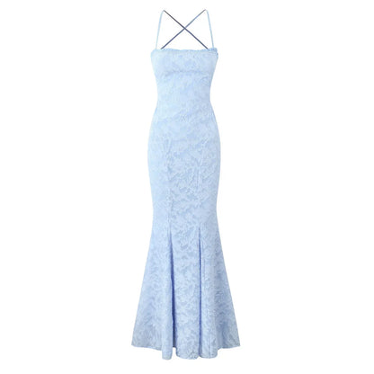 Elegant Dresses - Suninheart New Square Neck Backless Suspender Dress with Hip Wrap Sexy Slim Fit Fish Tail Long Retro Evening Dresses 2025