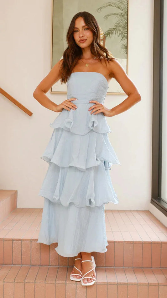 Elegant Dresses - Women's Elegant Tube Top Party Cake Dress Sexy Backless Fashion Solid Color Multi-layered Hem Banquet Dresses Vacation Vestidos
