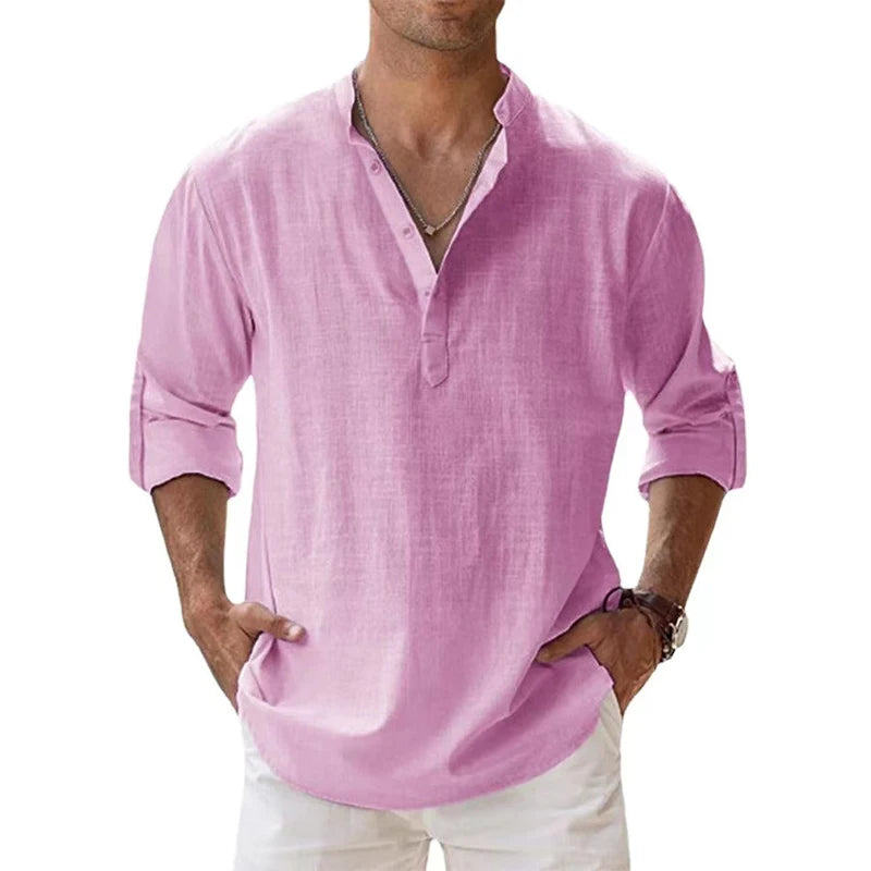 Men Shirts - New Cotton Linen Shirts for Men Casual Shirts Lightweight Long Sleeve Henley Beach Shirts Hawaiian T Shirts for Men