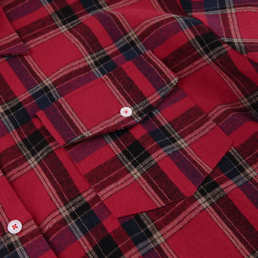 Plaid Shirt For Women, Red Bright Grid, Oversized Blouse, Leisure And Fashionable Top, Spring And Autumn Seasons