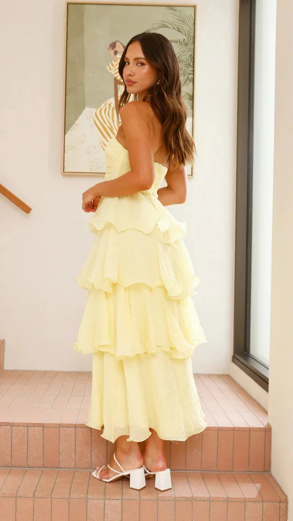 Elegant Dresses - Women's Elegant Tube Top Party Cake Dress Sexy Backless Fashion Solid Color Multi-layered Hem Banquet Dresses Vacation Vestidos
