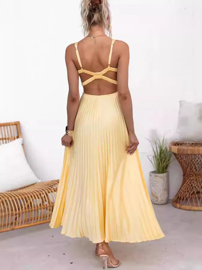 Elegant Dresses - Summer Fashion New Style Women's Elegant Strap Fold Style Loose Solid Color Vacation Style Banquet Style Women's Long Dress