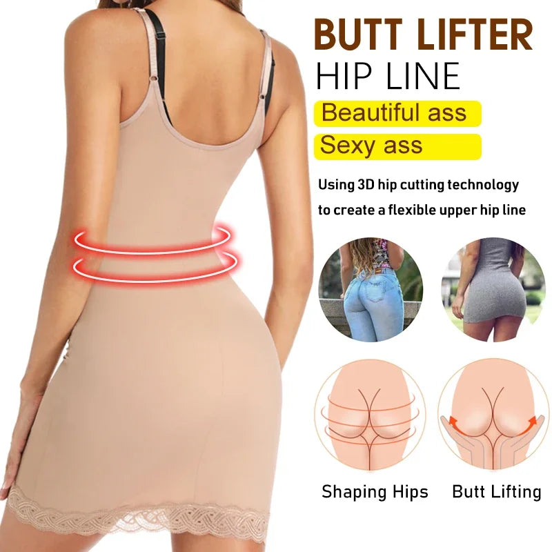Shapers - Womens Full Slip Shapewear Dress Bodysuits Lingerie with Lace Firm Control Open Bust Waist Cinchers Body Shaper Dresses