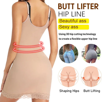 Shapers - Womens Full Slip Shapewear Dress Bodysuits Lingerie with Lace Firm Control Open Bust Waist Cinchers Body Shaper Dresses