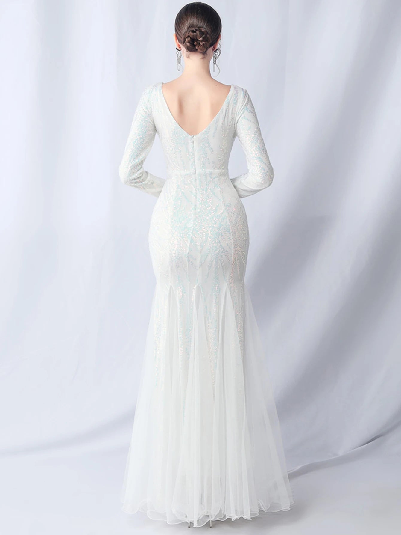 Sequin Dresses - Sexy backless maxi sequin summer dress women 2024 elegant luxury mesh wedding party dress long sleeve evening dresses vestidos