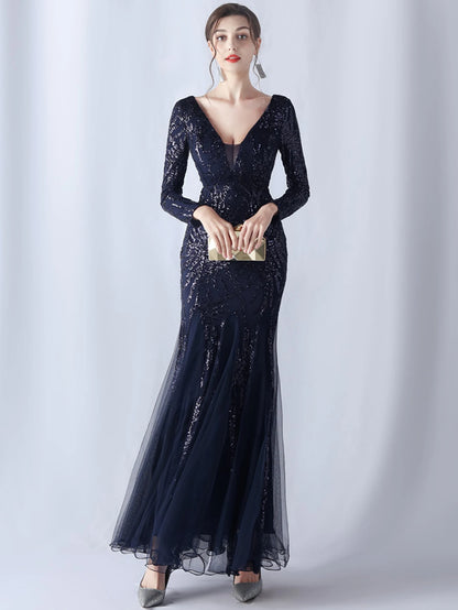 Sequin Dresses - Sexy backless maxi sequin summer dress women 2024 elegant luxury mesh wedding party dress long sleeve evening dresses vestidos