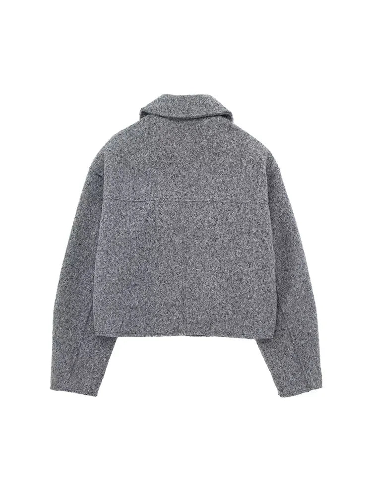  - 2024 Autumn Women's Cropped Jacket OuterwearLong Sleeve With Pocket Zipper Faux Fur Coat Fashion Women's Clothing