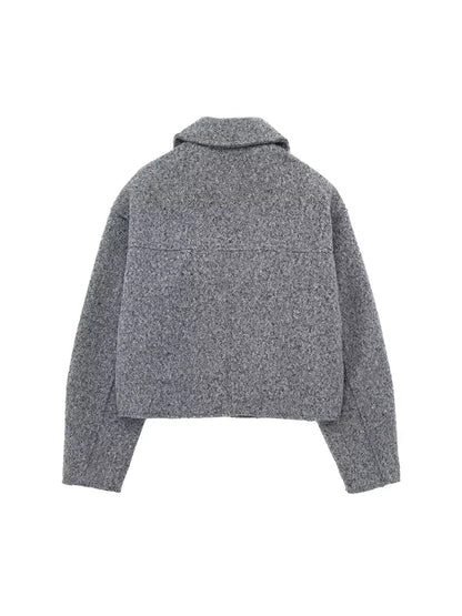  - 2024 Autumn Women's Cropped Jacket OuterwearLong Sleeve With Pocket Zipper Faux Fur Coat Fashion Women's Clothing