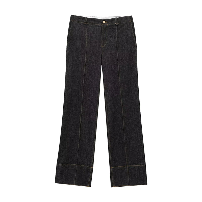 Pants Set - Denim Pants Set Women Lapel Long Sleeve Single Breasted Slim Jacket Zippers Straight Jeans Trousers 2025 Spring Lady Streetwear