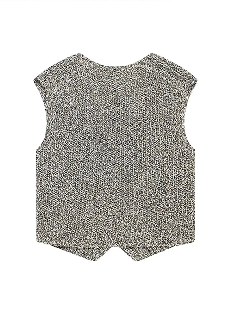 Knit Tops - Female Casual Slim Fit Sleeveless Single Breasted V Neck Crop Top Elegant Knit Vest for Women 2024 Fashion Lady Outwear