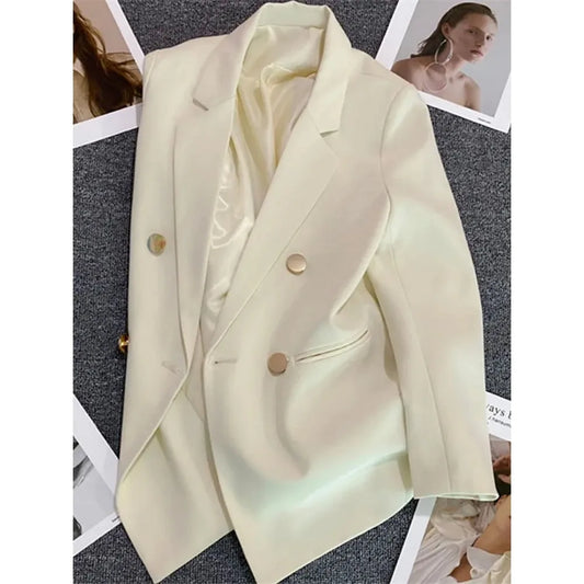 Blazers - Women Suit Blazer Elegant Coat 2025 Spring Autumn Fashion Korean Blazer Luxury Double Breasted Jacket Solid Ladies Tops Clothes
