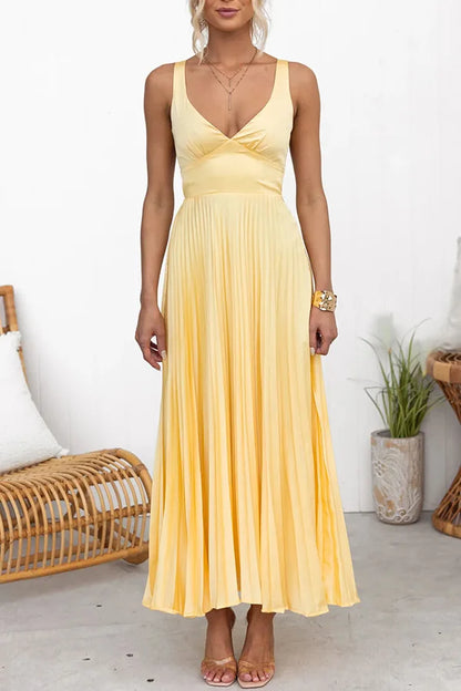 Elegant Dresses - Summer Fashion New Style Women's Elegant Strap Fold Style Loose Solid Color Vacation Style Banquet Style Women's Long Dress
