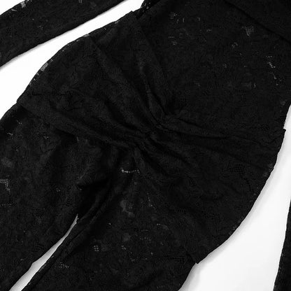Jumpsuits - Mozision Lace See Through Long Sleeve Sexy Jumpsuit Women Fashion Lace Off-shoulder Bodycon High Waist Club Party Jumpsuits