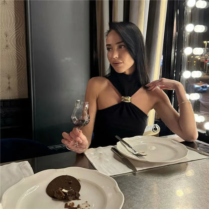 Halter Tops - Turtleneck Basic Knit Tank Tops Women Vest Pullovers Metal Ring Camisole Sleeveless Skinny Knitted Tops Y2K Cropped Top