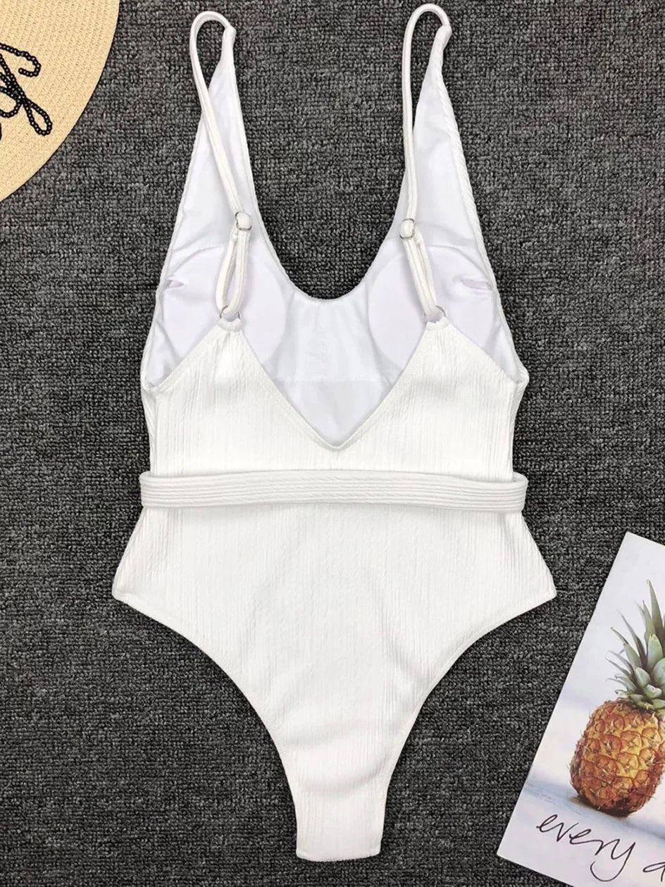 Swimwear - One Piece Swimsuit Women Swimwear Sexy White 2025 V Neck Bathing Suit Bodysuit Swimming Suits for Swimwear Beach Wear Monokini