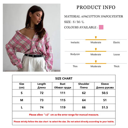 Shirts - Fashion Loose Plaid Office Women's Shirt Vintage Lapel Long Sleeve Shirts Elegant Classic Blouse Top Female Clothing