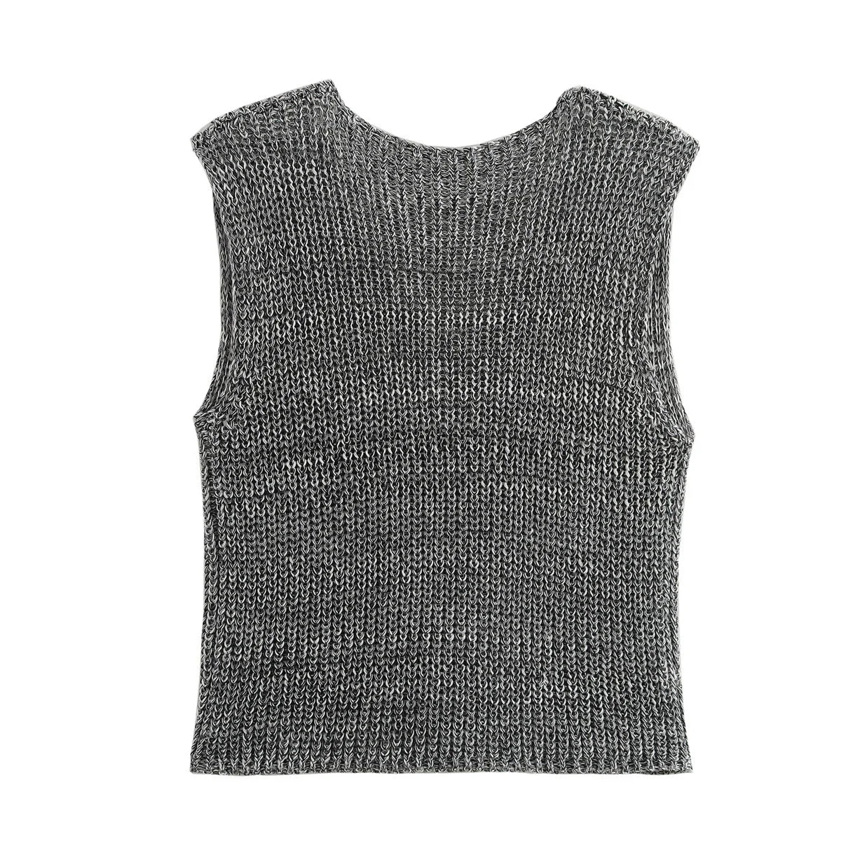 Knit Tops - Female Casual Slim Fit Sleeveless Single Breasted V Neck Crop Top Elegant Knit Vest for Women 2024 Fashion Lady Outwear