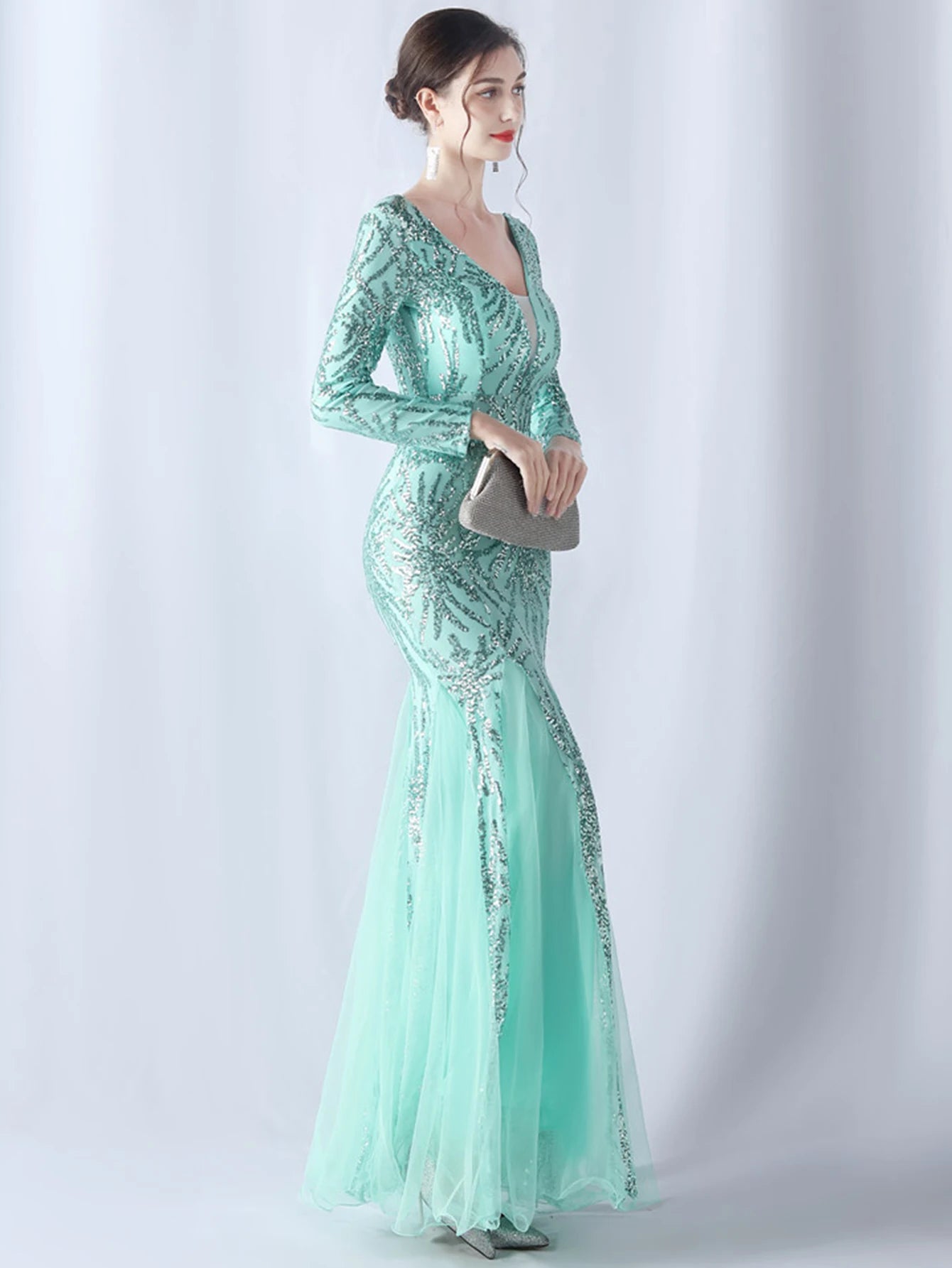 Sequin Dresses - Sexy backless maxi sequin summer dress women 2024 elegant luxury mesh wedding party dress long sleeve evening dresses vestidos
