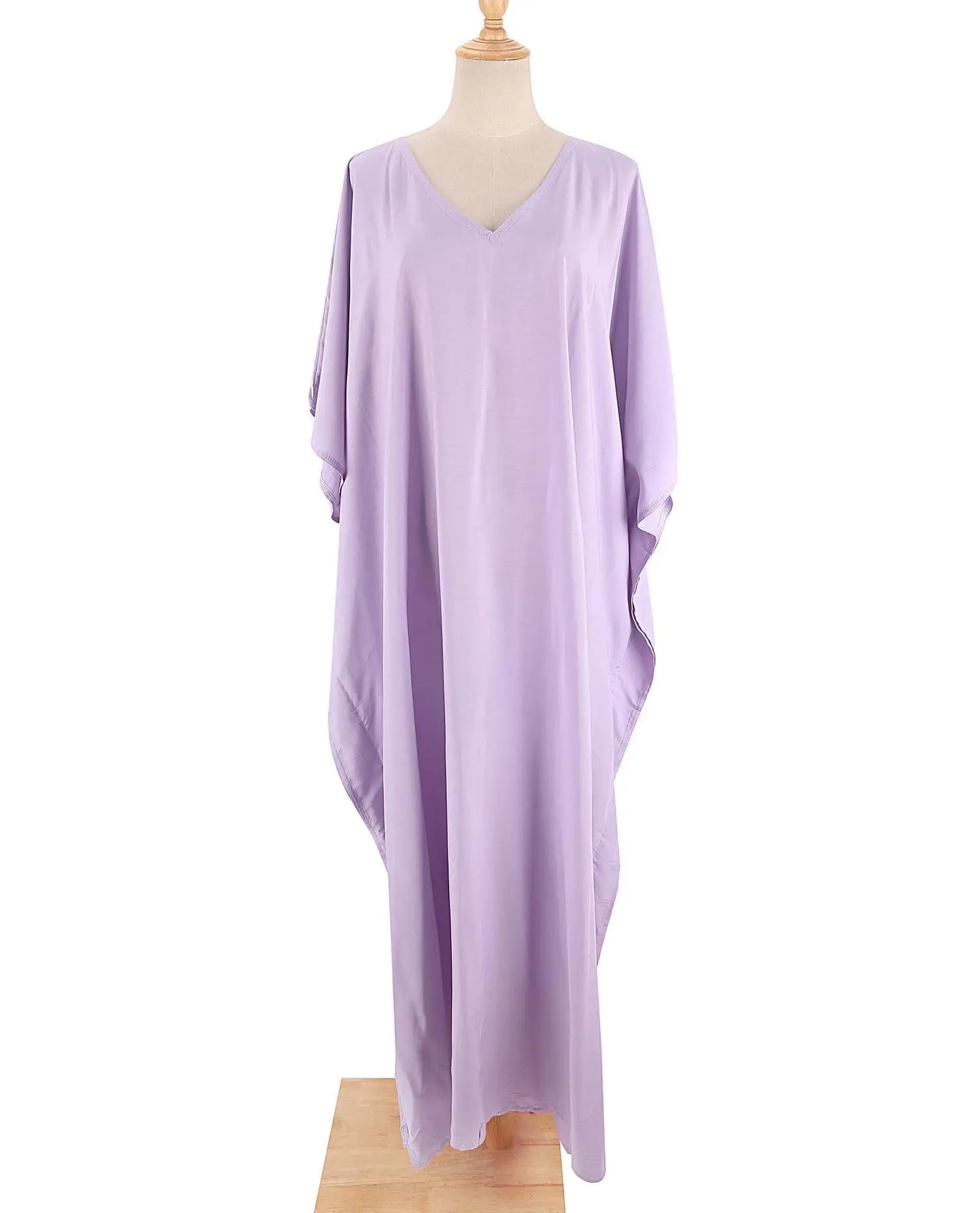 Kaftans - Women's Clothing Swimwears Solid Color Cover Up V Neck Batwing Sleeve Plus Size Beach Kaftan Dresses