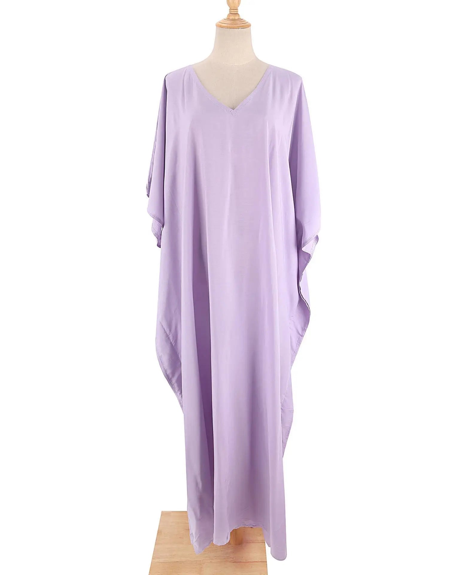 Kaftans - Women's Clothing Swimwears Solid Color Cover Up V Neck Batwing Sleeve Plus Size Beach Kaftan Dresses