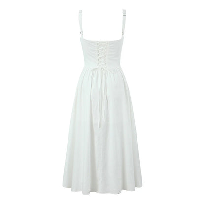 Midi Dresses - women's clothing French white waist slimming suspender dress female summer three-dimensional