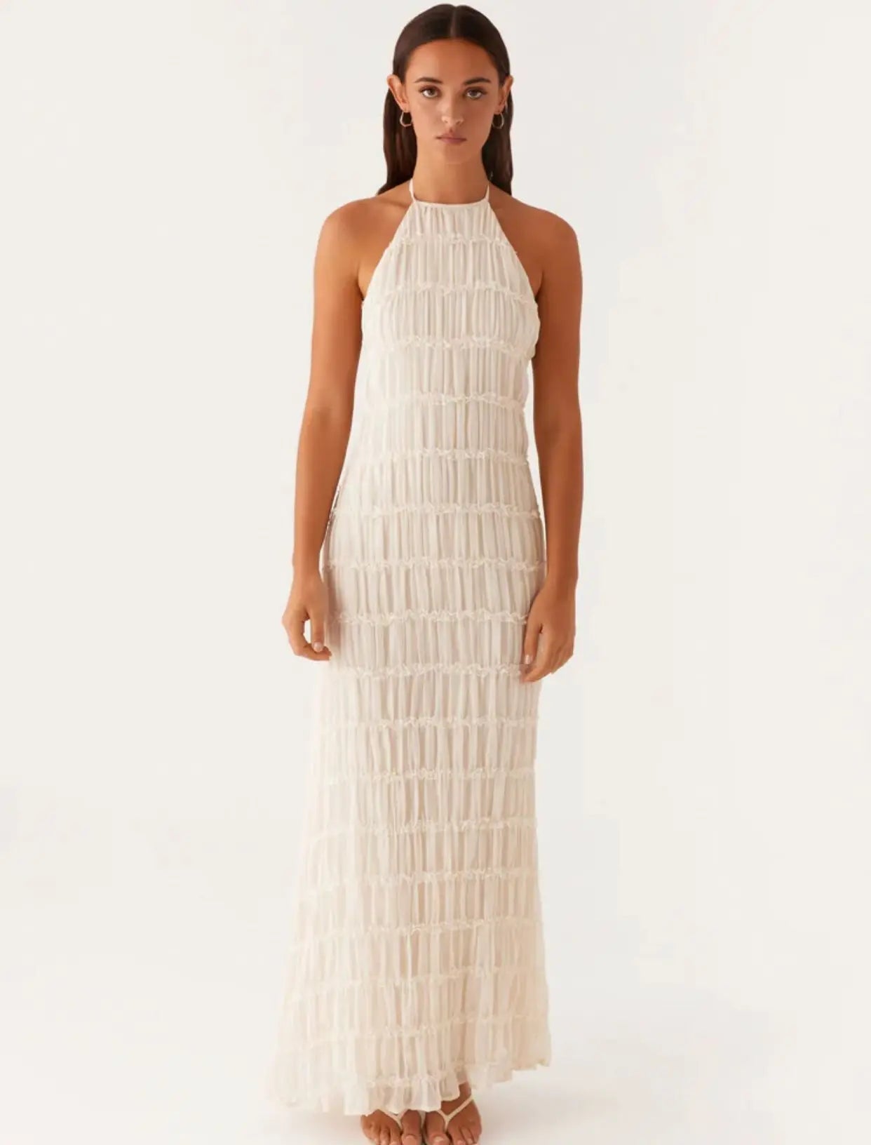 Party Dresses - Mozision Halter Backless Sexy Maxi Dress For Women Spring Summer New Lace-up Sleeveless Pleated Beach Holiday Long Dress Elegant