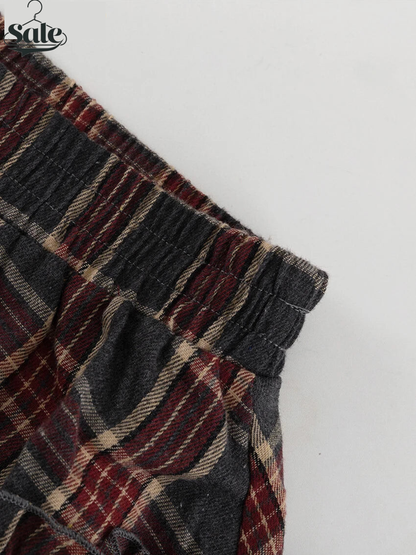 Fashion Loose Plaid 2 Piece Sets Women Outfit 2025 Elegant Long Sleeve Shirt With High Waist Mini Skirt Set Female